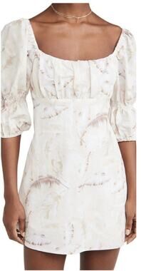 Charlie Holiday Linen Cotton Puff Sleeve Lottie Mini Dress Size 6 Square Neck